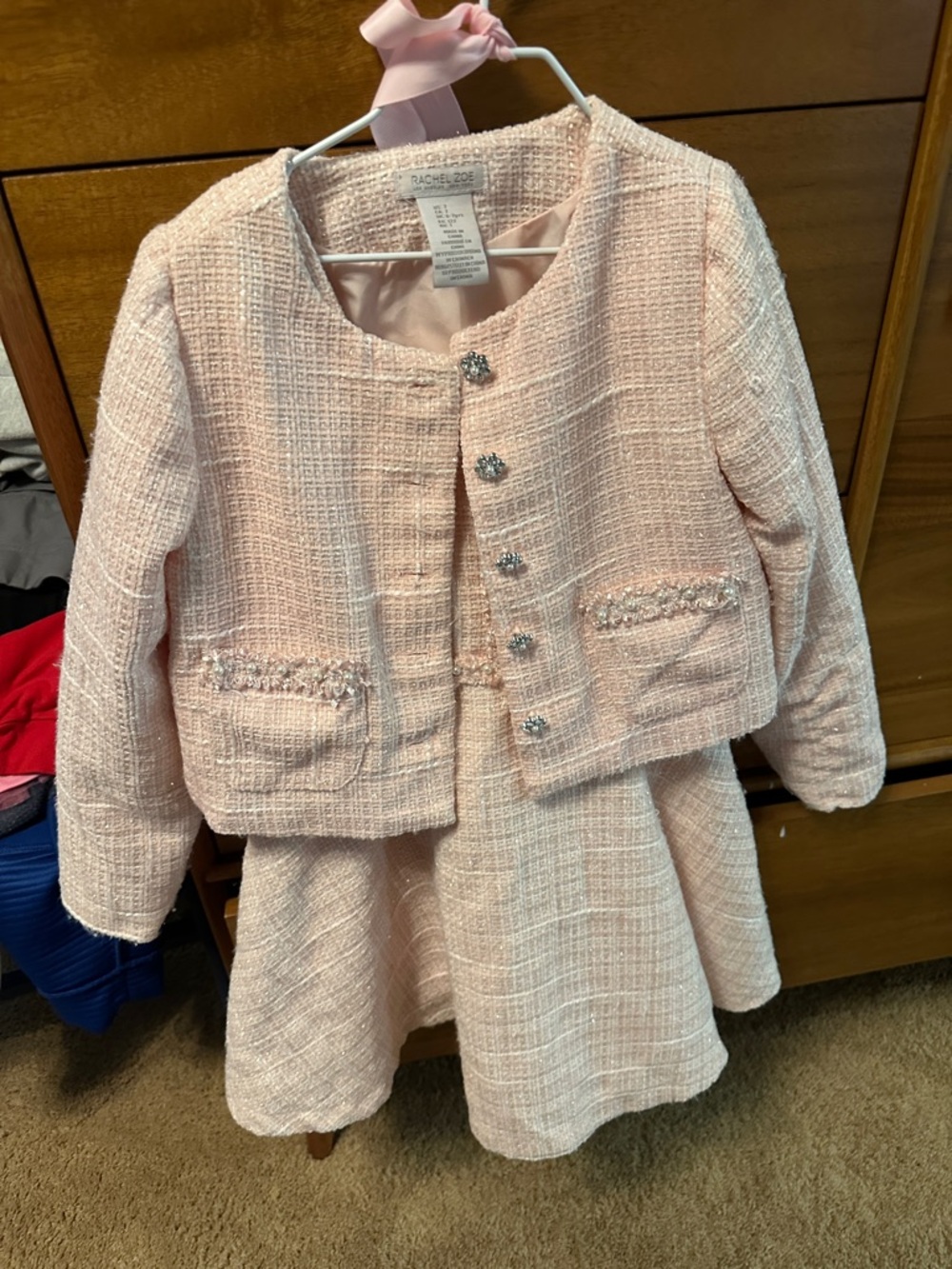 Rachel Zoe Light Pink Tweed Jacket and Dress Set With Purse